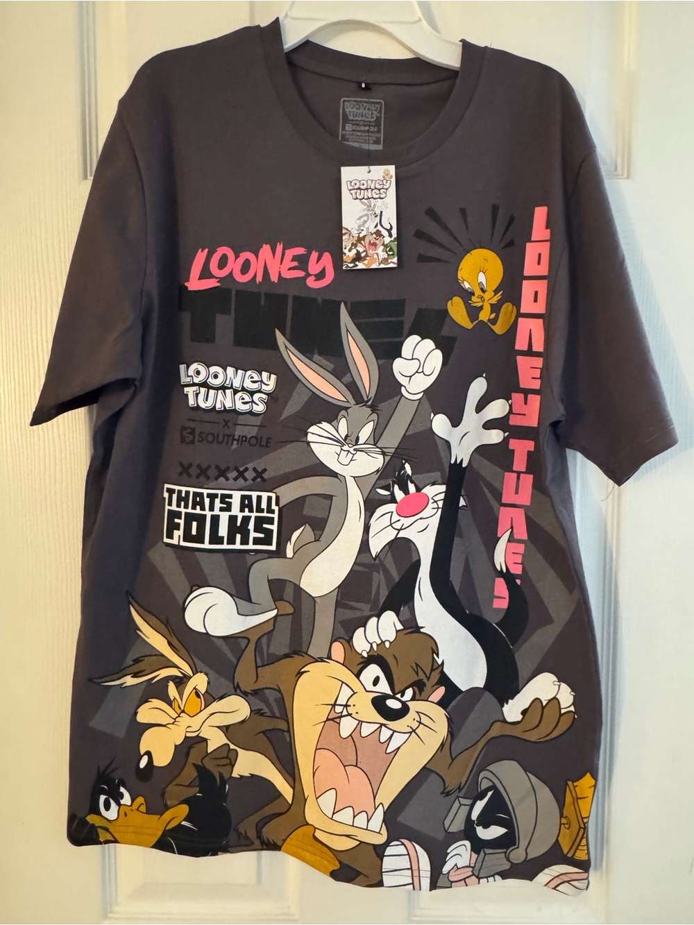 South Pole Looney Tunes Graphic Tee - Dark Gray with Pink Accents